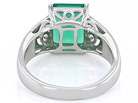 Pre-Owned Green Onyx With White Zircon Rhodium Over Sterling Silver Men's Ring .07ctw