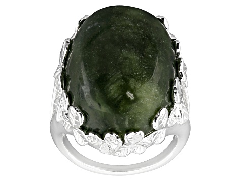 Pre-Owned Connemara Marble Silver Tone Shamrock Ring 24x18mm