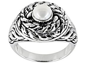 Pre-Owned 5.5-6.5mm Cultured Freshwater Pearl Sterling Silver Swirl Ring