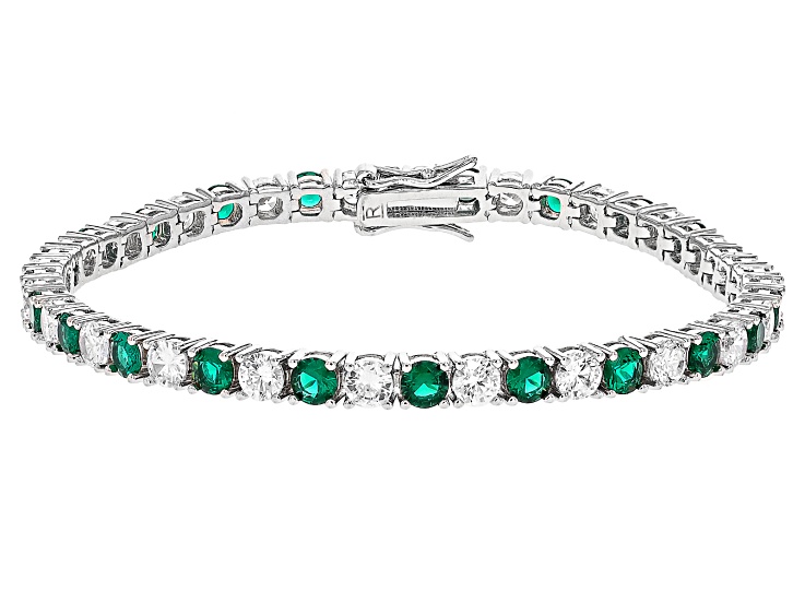 Pre-Owned Green And White Cubic Zirconia Rhodium Over Brass Tennis Bracelet 20.20ctw