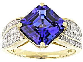 Pre-Owned Blue Tanzanite With White Diamond 14k Yellow Gold Ring 3.06ctw