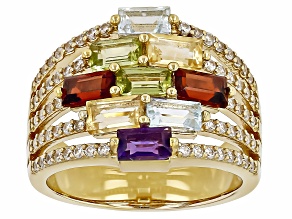 Pre-Owned Multi Gemstone 18k Yellow Gold Over Sterling Silver Ring 2.99ctw