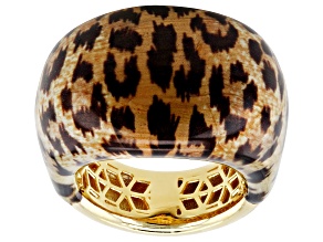 Pre-Owned 18k Yellow Gold Over Bronze Leopard Print Enamel Ring