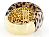Pre-Owned 18k Yellow Gold Over Bronze Leopard Print Enamel Ring