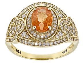 Pre-Owned Spessartite Garnet And White Diamond 14k Yellow Gold Halo Ring 1.97ctw