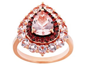 Pre-Owned Morganite Simulant And Red Cubic Zirconia 18k Rose Gold Over Sterling Silver Ring 1.68ctw