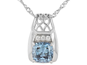 Pre-Owned Blue And Colorless Moissanite Platineve Pendant 2.49ctw DEW.