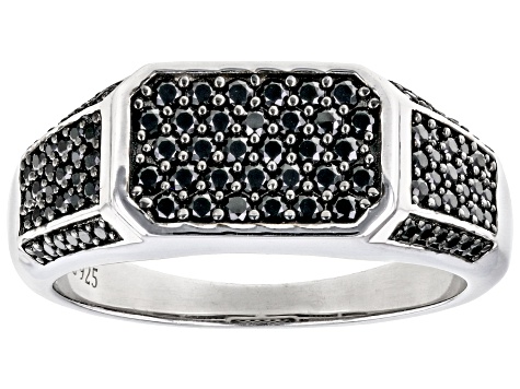 Pre-Owned Black Spinel Rhodium Over Sterling Silver Men's