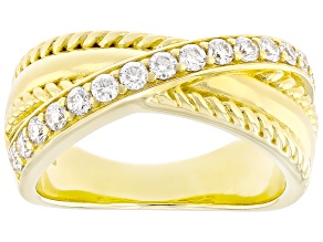 Pre-Owned Moissanite 14k Yellow Gold Over Silver Crossover Ring 0.48ctw DEW.