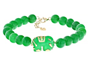 Pre-Owned Green Jadeite 10k Yellow Gold Bracelet