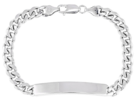 Pre-Owned Platinum Over Sterling Silver 7mm Curb Chain ID Bracelet