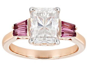 Pre-Owned Moissanite And Rhodolite 14K Rose Gold Over Silver Ring 2.70ct DEW