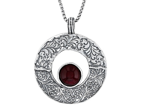Pre-Owned 8mm Red Garnet Sterling Silver Pendant With Chain