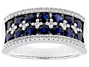 Pre-Owned Blue Sapphire Rhodium Over Sterling Silver Band Earrings 2.29ctw