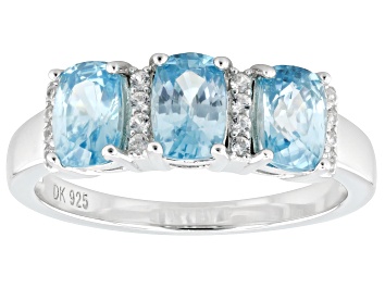 Picture of Pre-Owned Blue Zircon Rhodium Over Sterling Silver Ring 2.12ctw