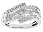 Pre-Owned White Diamond Rhodium Over Sterling Silver Bypass Ring 0.55ctw