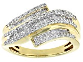 Pre-Owned White Diamond 14k Yellow Gold Over Sterling Silver Bypass Ring 0.55ctw