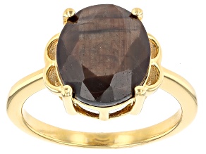 Pre-Owned Golden Sheen Sapphire 18k Yellow Gold Over Sterling Silver Ring 6.18ct