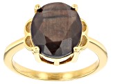 Pre-Owned Golden Sheen Sapphire 18k Yellow Gold Over Sterling Silver Ring 6.18ct