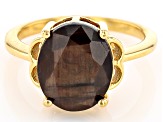 Pre-Owned Golden Sheen Sapphire 18k Yellow Gold Over Sterling Silver Ring 6.18ct