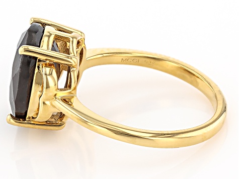 Pre-Owned Golden Sheen Sapphire 18k Yellow Gold Over Sterling Silver Ring 6.18ct