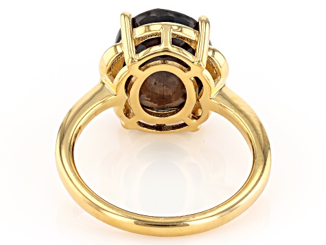 Pre-Owned Golden Sheen Sapphire 18k Yellow Gold Over Sterling Silver Ring 6.18ct