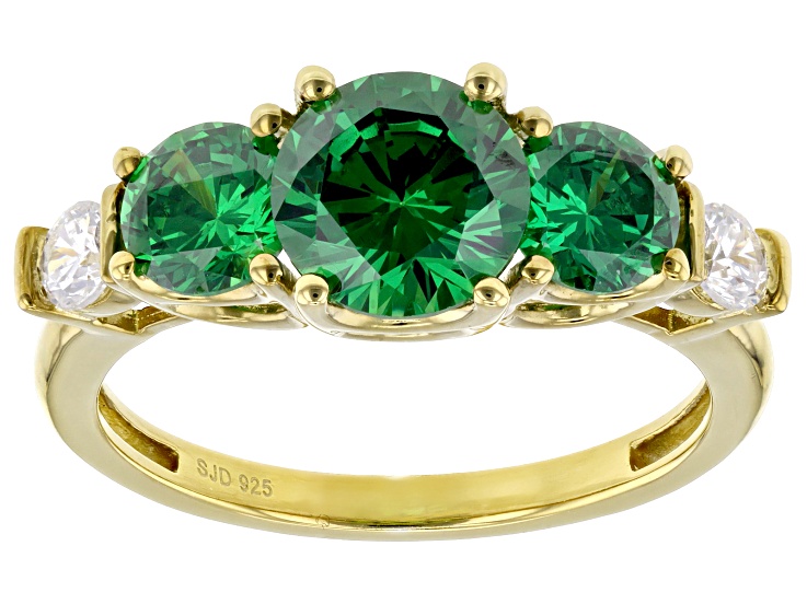 Pre-Owned Green And White Cubic Zirconia 18k Yellow Gold Over Sterling Silver Ring 3.35ctw