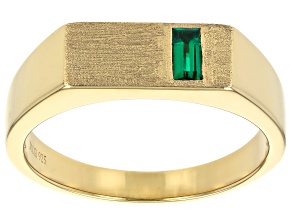 Pre-Owned Green Lab Created Emerald 18k Yellow Gold Over Sterling Silver Men's Signet Ring 0.17ct