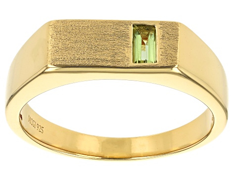 Pre-Owned Green Peridot 18k Yellow Gold Over Sterling Silver Men's Signet Ring 0.17ct