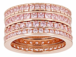 Pre-Owned Pink Cubic Zirconia 18k Rose Gold Over Sterling Silver Ring Set 6.56ctw