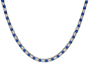 Pre-Owned Blue And White Cubic Zirconia Rhodium Over Brass Tennis Necklace 47.73ctw