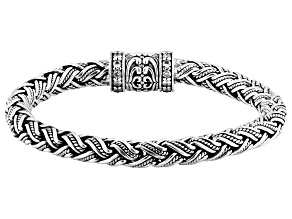 Pre-Owned Sterling Silver & White Zircon Accents Woven Chain Bracelet 0.72ctw