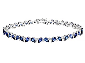 Pre-Owned Lab Created Sapphire And Lab-Grown Diamond Rhodium Over Sterling Silver Tennis Bracelet 8.