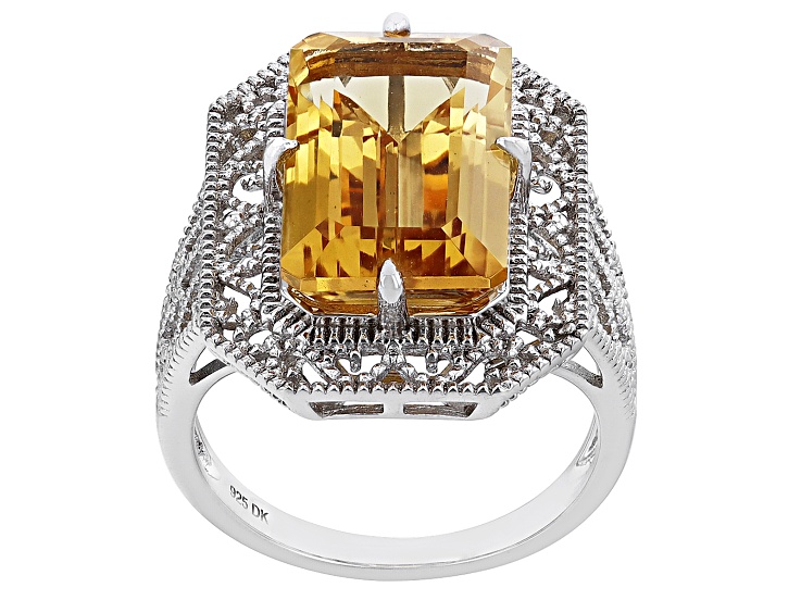 健康アクセサリー neutral jewelry Pre-Owned Yellow Citrine Rhodium Over Sterling Silver Ring