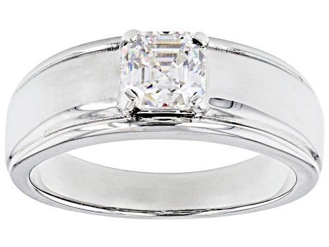 Pre-Owned White Strontium Titanate Rhodium Over Sterling Silver Men's Band Ring 1.40ct