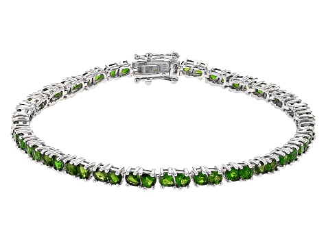 Pre-Owned Green Chrome Diopside Rhodium Over Sterling Silver Tennis Bracelet 7.99ctw