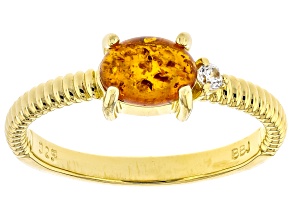 Pre-Owned Orange Amber 18k Yellow Gold Over Sterling Silver Ring 0.04ctw