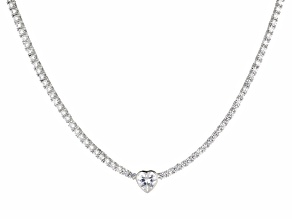 Pre-Owned White Cubic Zirconia Rhodium Over Sterling Silver Heart Tennis Necklace 17.10ctw