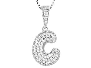 Pre-Owned White Cubic Zirconia Rhodium Over Sterling Silver "C" Initial Bubble Pendant 1.43ctw