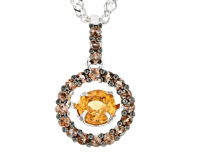 Pre-Owned Orange Spessartite Rhodium Over Sterling Silver Dancing Pendant Chain 0.83ctw
