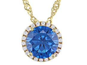 Pre-Owned Blue And White Cubic Zirconia 18k Yellow Gold Over Silver pendant With Chain 3.51ctw