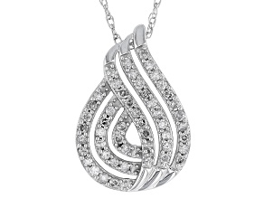 Pre-Owned White Diamond 10k White Gold Teardrop Slide Pendant With 18" Rope Chain 0.55ctw