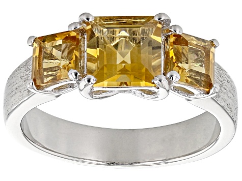 Pre-Owned Yellow Citrine Brushed Platinum Over Sterling Silver 3-Stone Men's Ring
