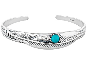 Pre-Owned Sleeping Beauty Turquoise Sterling Silver Feather Cuff Bracelet