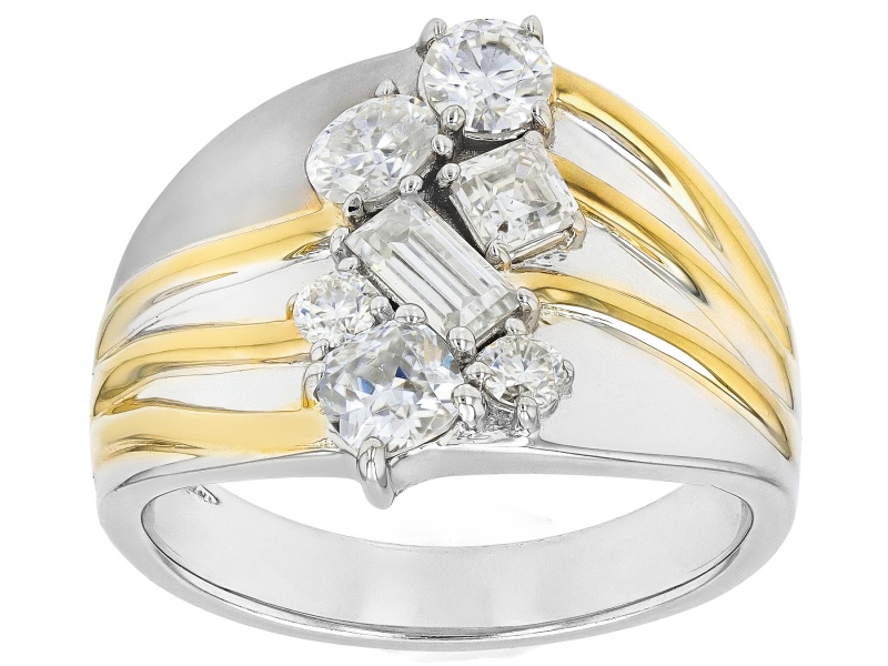 Pre-Owned Moissanite Platineve And 14k Yellow Gold Over Platineve Ring 1.27ctw DEW.
