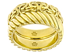 Pre-Owned 18k Yellow Gold Over Sterling Silver 5.2mm Byzantine Band Ring & Textured Band Ring Set of
