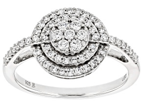 Pre-Owned White Lab-Grown Diamond H SI Rhodium Over Sterling Silver Cluster Ring 0.50ctw