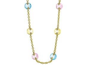 Pre-Owned Judith Ripka Blue, Canary, Pink & White Cubic Zirconia 14k Gold Clad Olivia Necklace 125.0