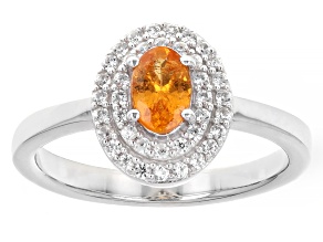 Pre-Owned Orange Spessartite Garnet Rhodium Over Sterling Silver Ring 0.88ctw
