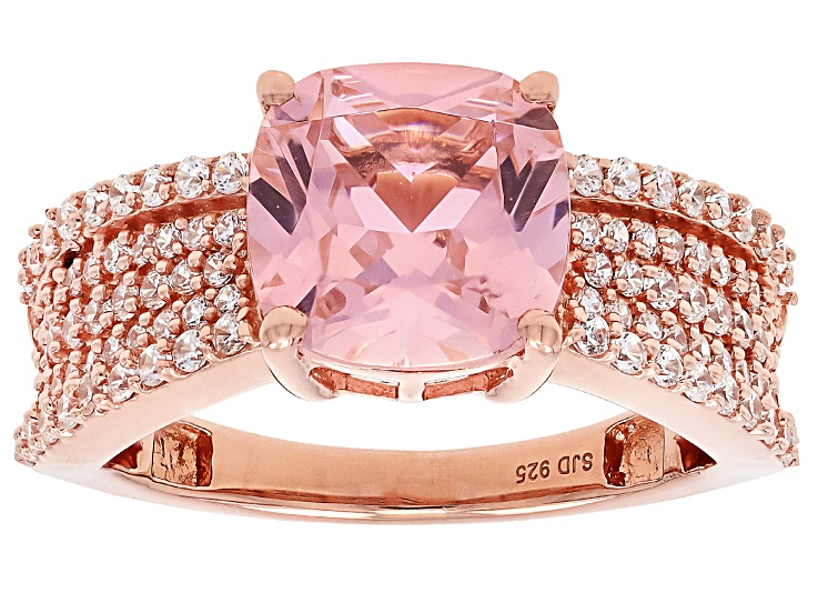 Pre-Owned Pink And White Cubic Zirconia 18k Rose Gold Over Sterling Silver Ring 3.85ctw